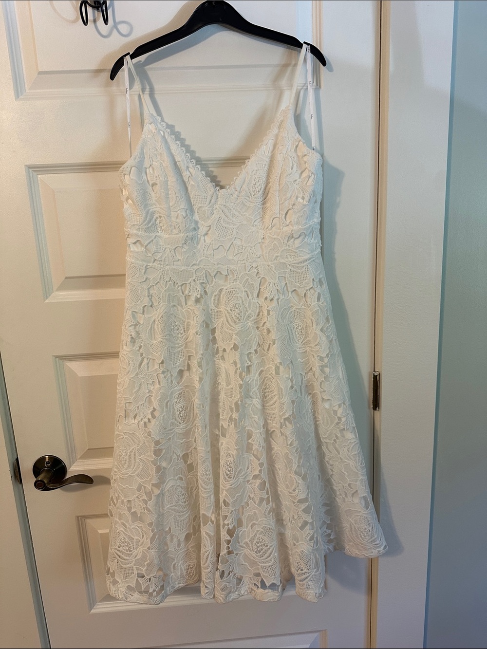 Lulu's White Lace Midi A-Line Spaghetti Strap Dress